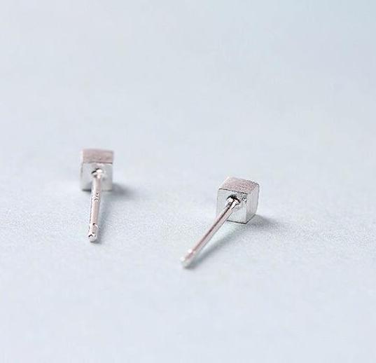 Brushed Sterling Silver Cube Studs