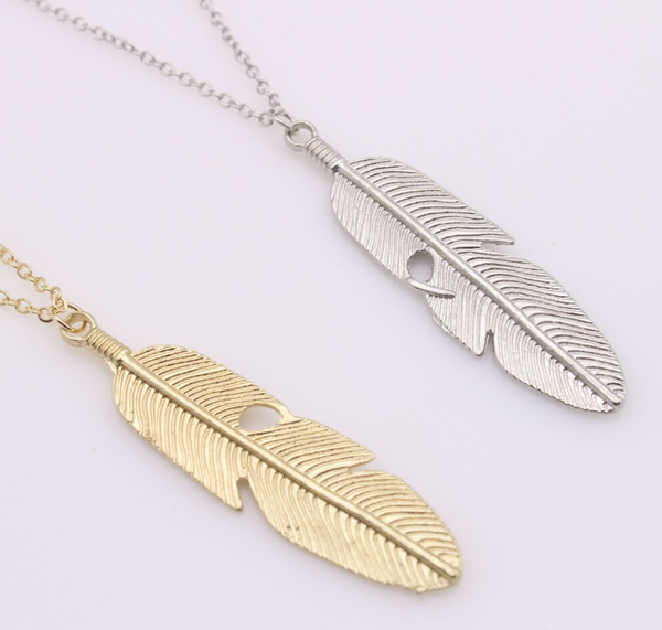 Feather Pendant Drop Necklace