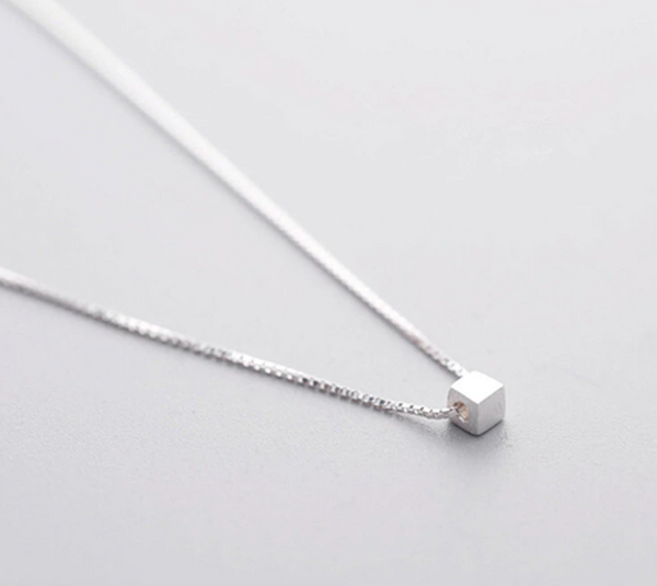 Brushed Sterling Silver Cube Necklace